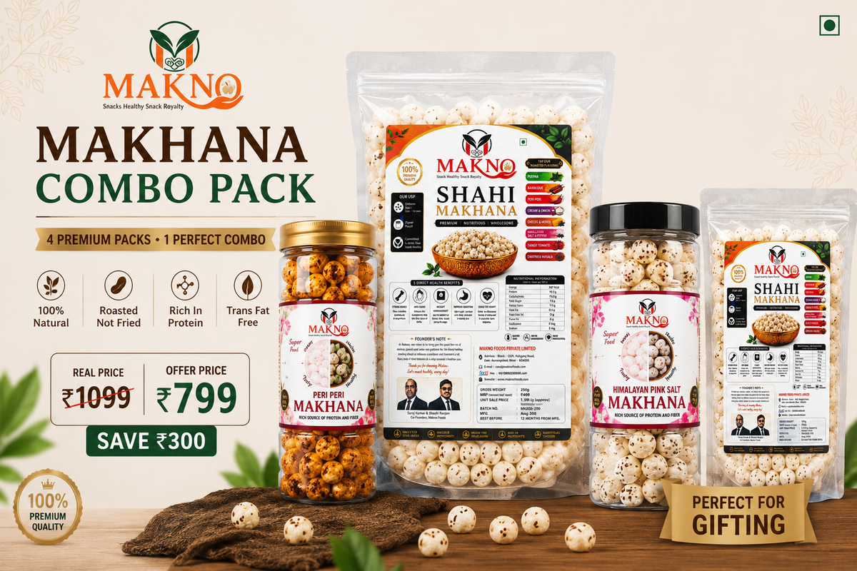 MAKNO Premium Makhana Combo Pack | 2 Flavours + 250g Shahi + 100g Shahi | 520g
