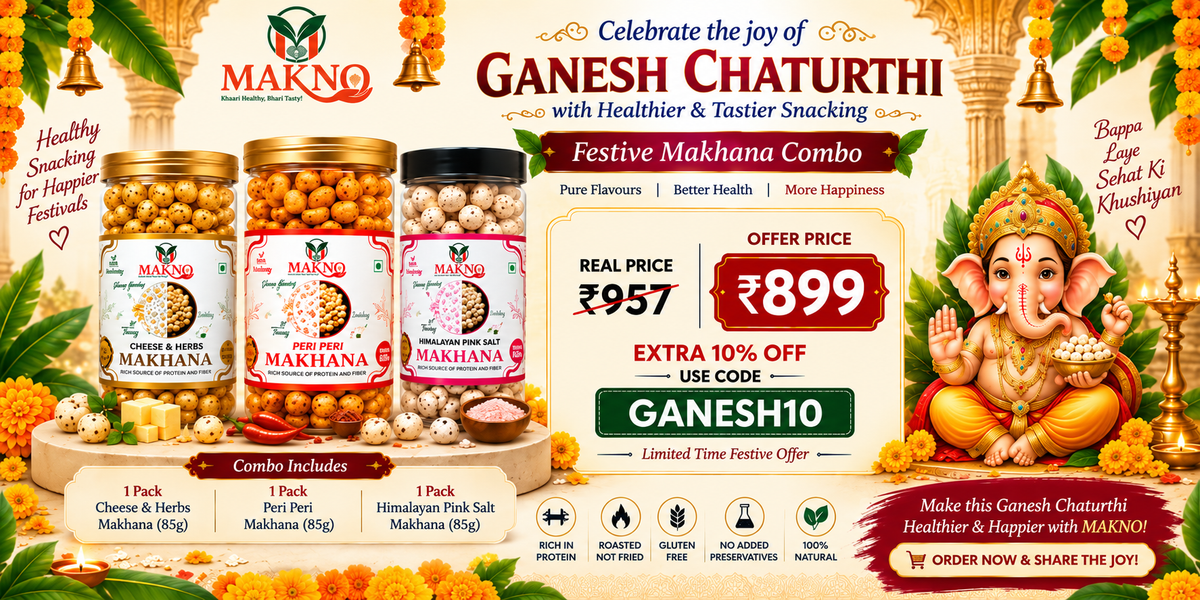 Makno Ganesh Chaturthi Festive Makhana Combo – Cheese & Herbs, Peri Peri & Himalayan