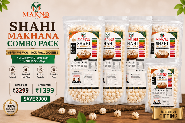 MAKNO Shahi Makhana Combo Pack – 4 × 250g + 1 × 100g | 5 Premium Packs | Special Combo Offer