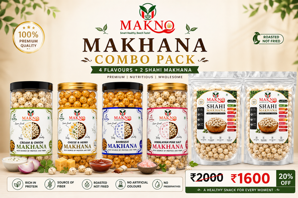 MAKNO Ultimate Makhana Combo Pack – 4 Flavours + 2 Shahi Makhana | 6 Pack Combo
