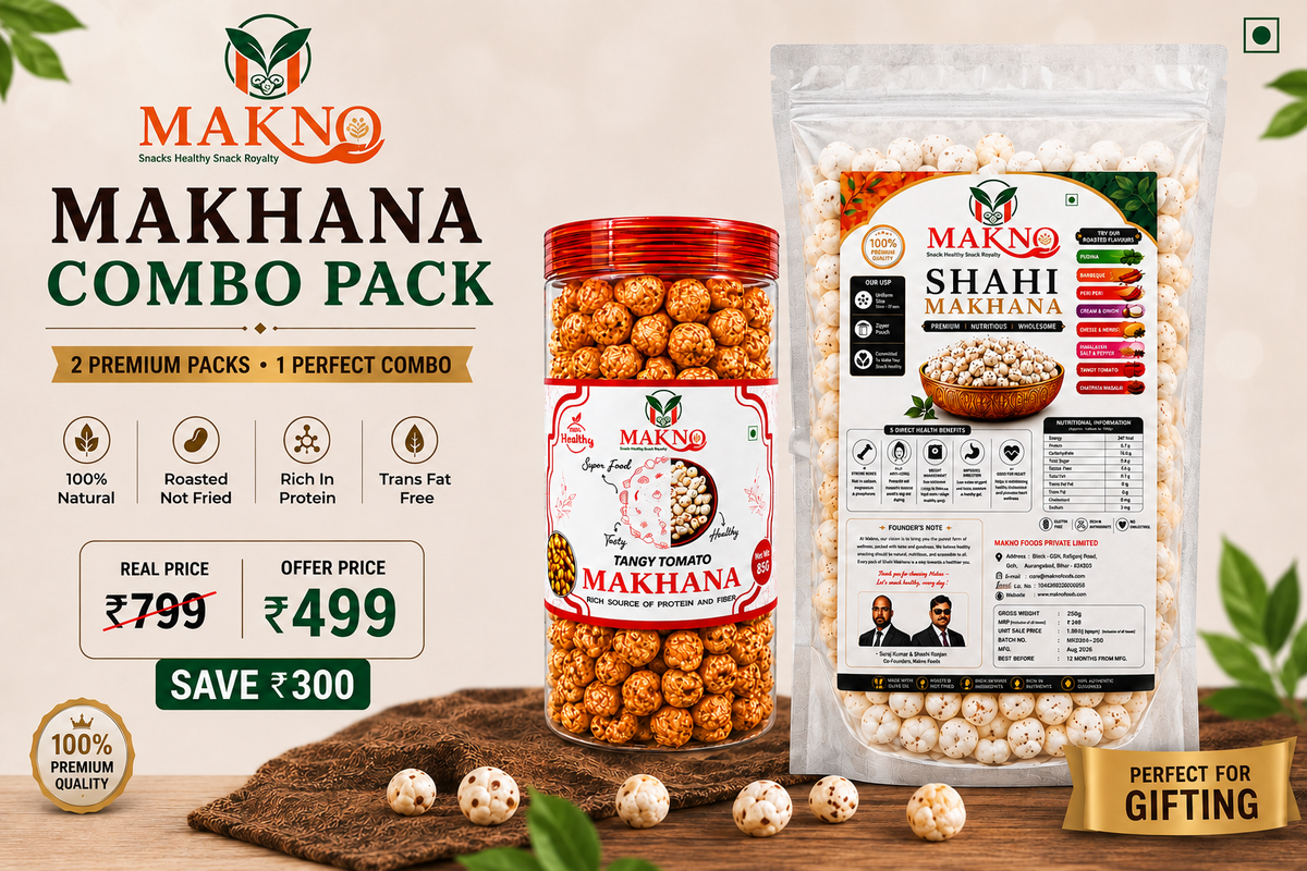 MAKNO Shahi Makhana Combo Pack – 250g + 85g | Premium Roasted & Flavoured Makhana