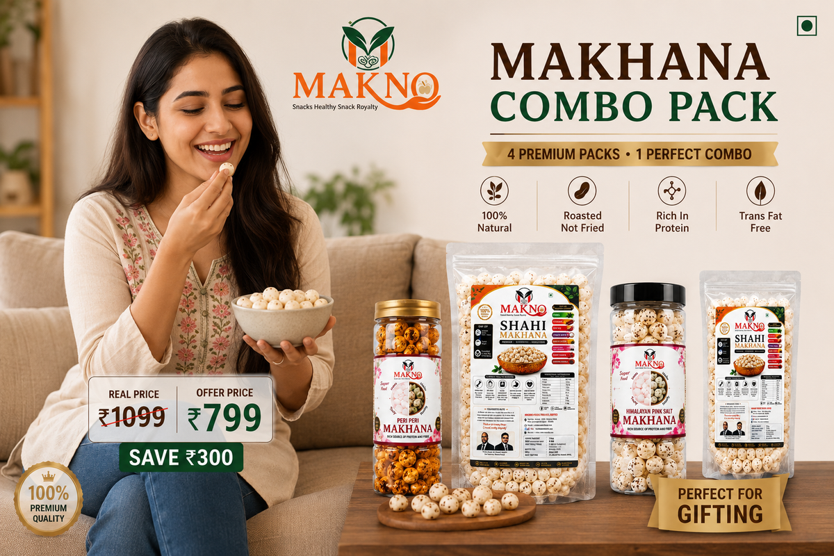 MAKNO Premium Makhana Combo Pack | 2 Flavours + 250g Shahi + 100g Shahi | 520g