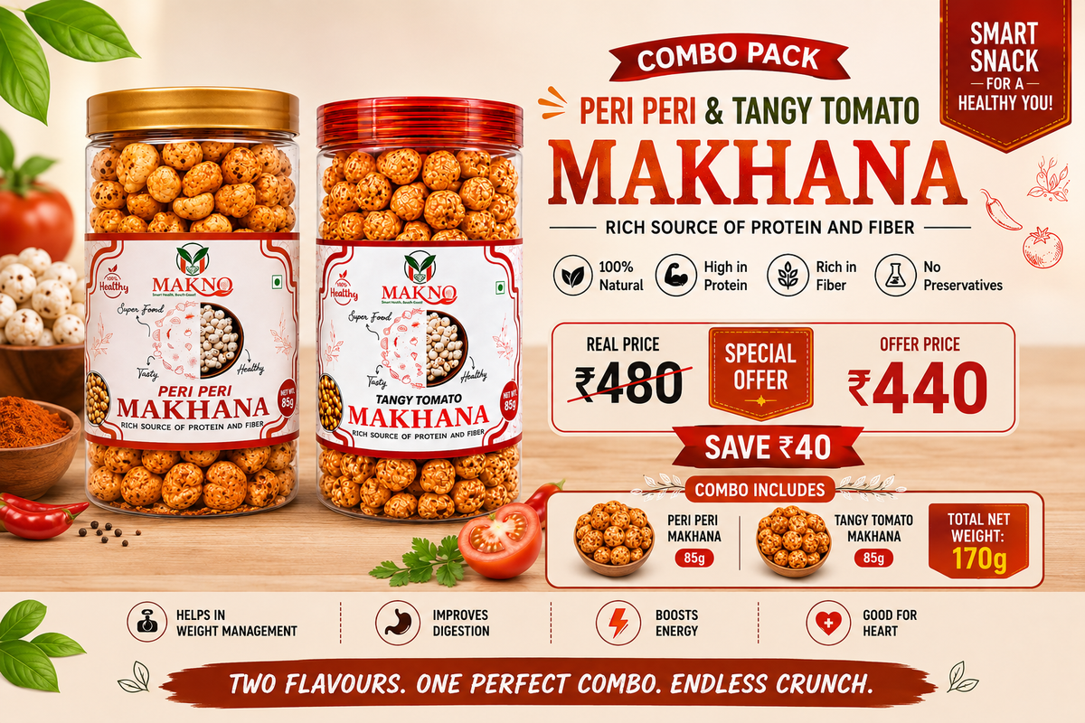 MAKNO Makhana Combo Pack – Peri Peri & Tangy Tomato | 85g + 85g