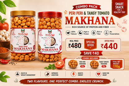 MAKNO Makhana Combo Pack – Peri Peri & Tangy Tomato | 85g + 85g