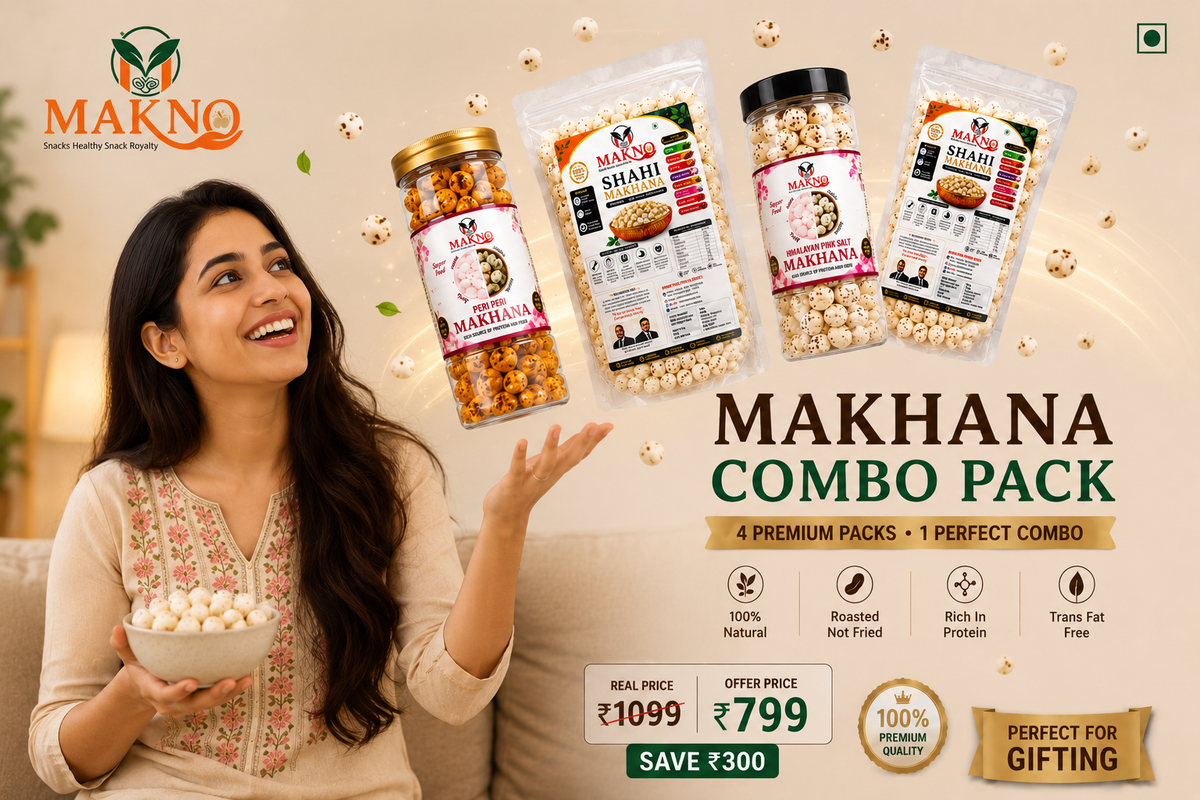 MAKNO Premium Makhana Combo Pack | 2 Flavours + 250g Shahi + 100g Shahi | 520g