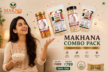 MAKNO Premium Makhana Combo Pack | 2 Flavours + 250g Shahi + 100g Shahi | 520g
