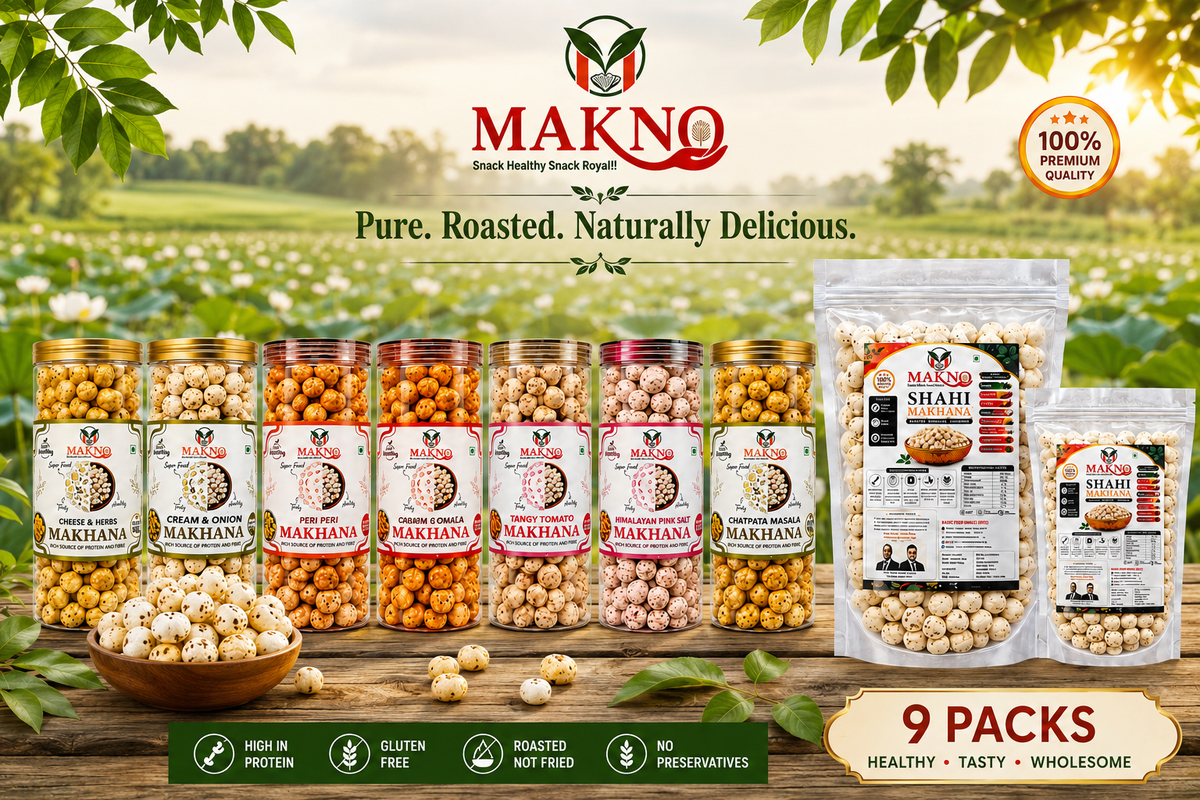 MAKNO Ultimate Makhana Combo Pack – 9 Premium Packs | 7 Roasted Flavours + Shahi Makhana 250g + 100g