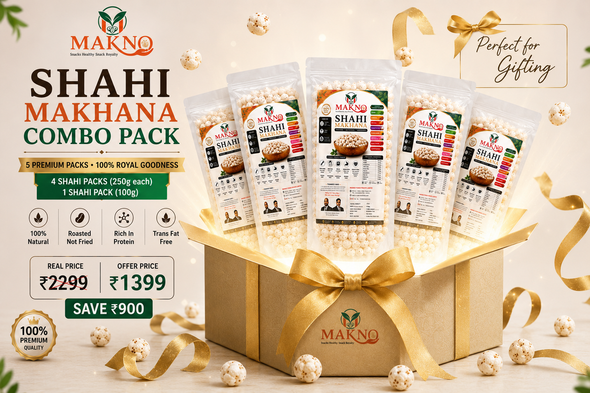 MAKNO Shahi Makhana Combo Pack – 4 × 250g + 1 × 100g | 5 Premium Packs | Special Combo Offer