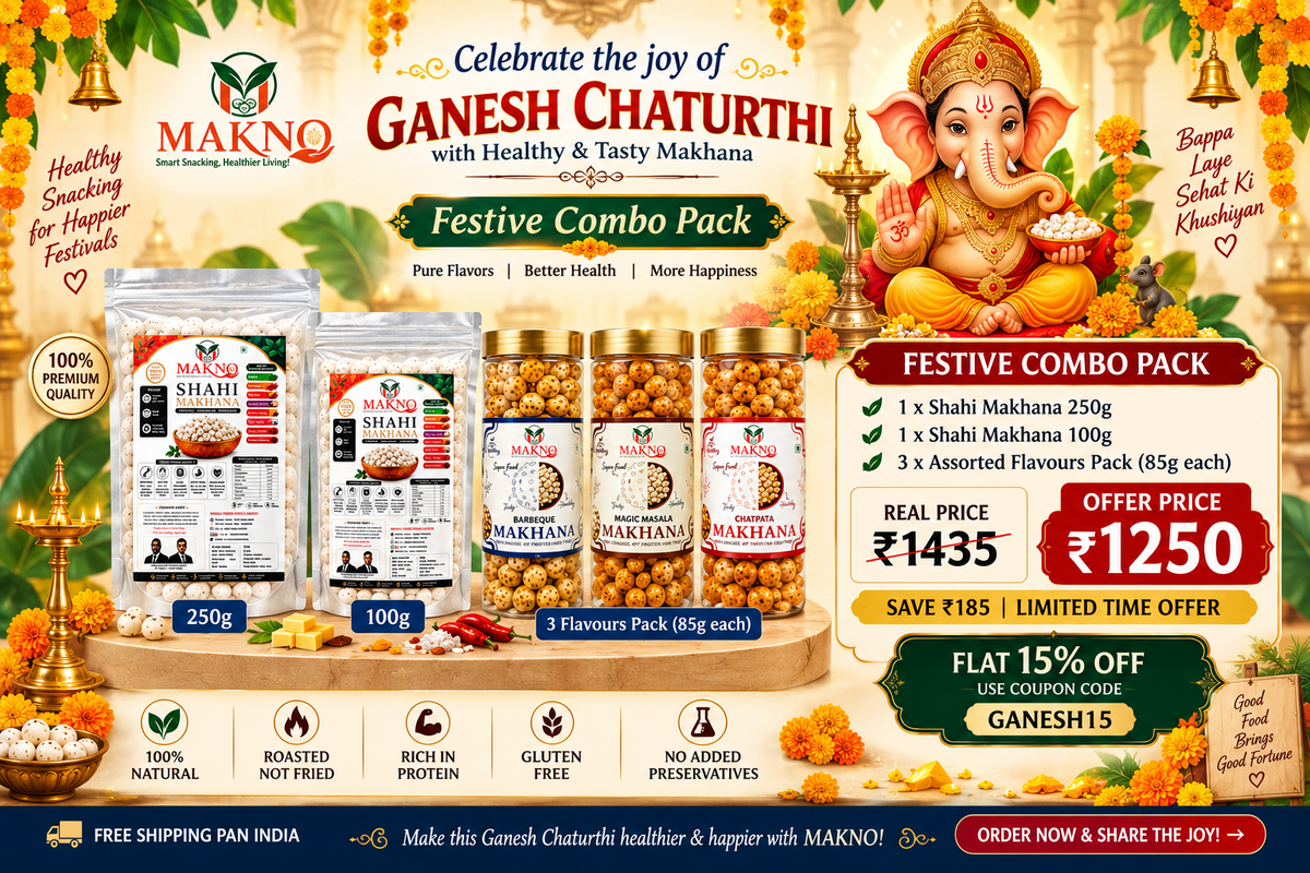 Makno Ganesh Chaturthi Festive Combo Pack – 2 Shahi Makhana & 3 Assorted Flavours