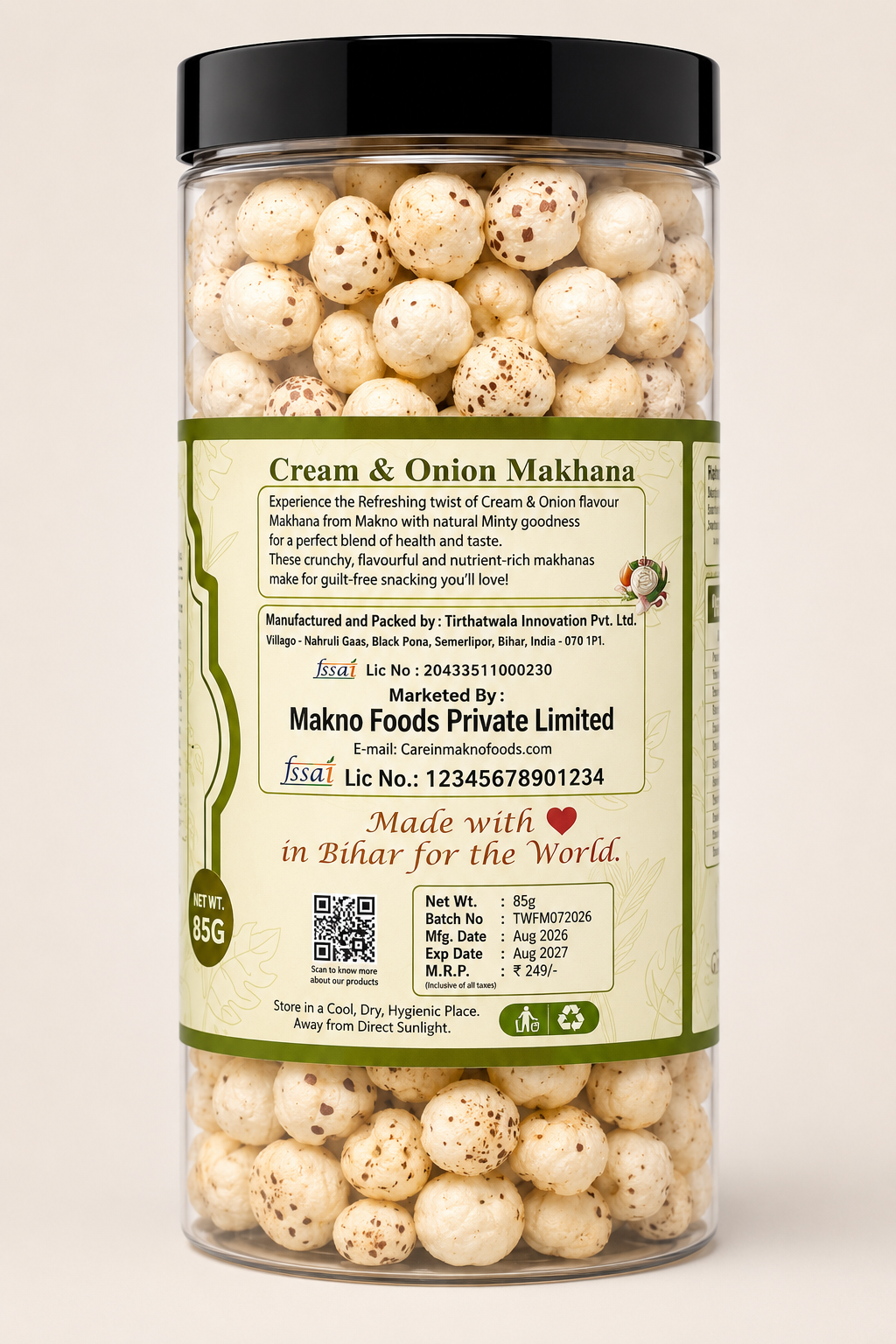 MAKNO Cream & Onion makhana 85g package
