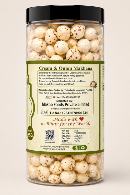 MAKNO Cream & Onion makhana 85g package