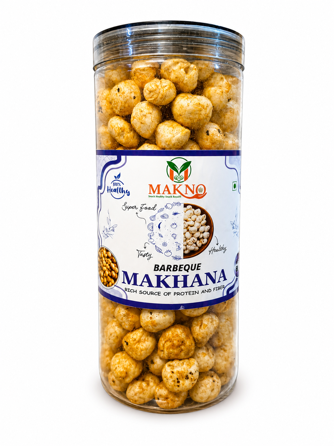 Makno Barbeque Flavour Makhana 85g jar with front label, on a white background