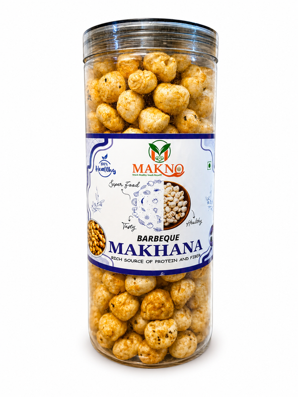 Makno Barbeque Flavour Makhana 85g jar with front label, on a white background