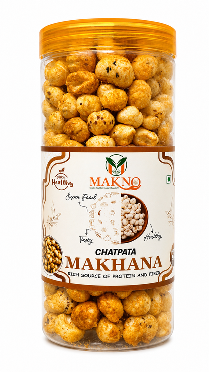 Makno Chatpata Flavour Makhana 85g jar with front label, on a white background
