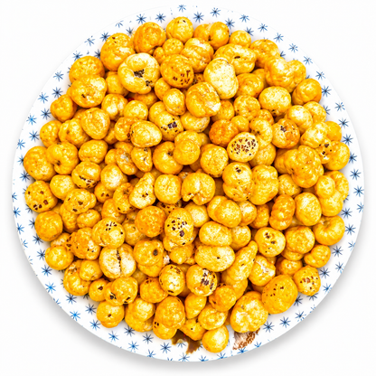 Close-up of crunchy cheese and herbs seasoned makhana fox nuts