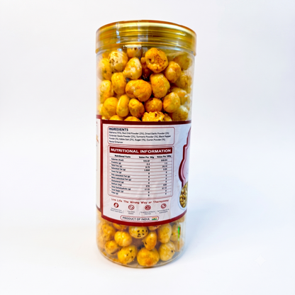 Ingredients and nutritional information panel on the Makno Magic Masala Makhana jar