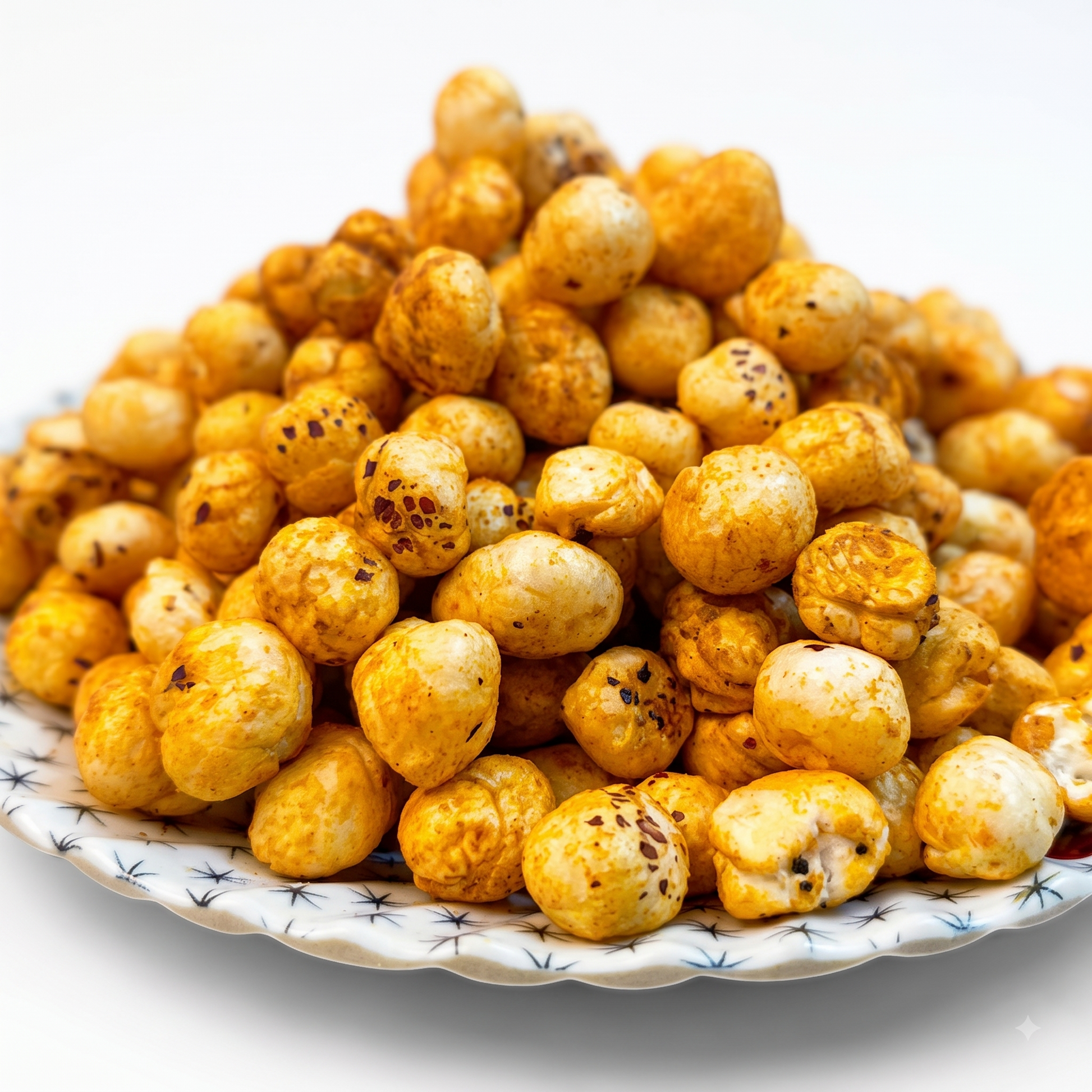 Close-up of crunchy magic masala seasoned makhana fox nuts