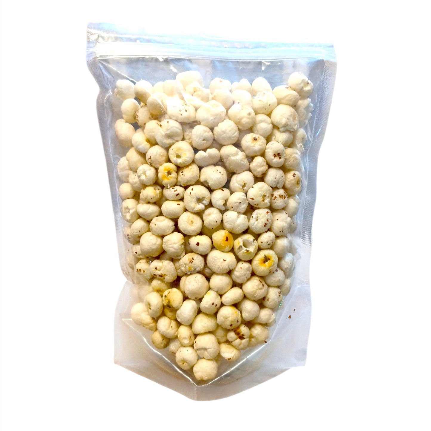 Back of the Makno Shahi Makhana 100g pouch showing the raw white fox nuts inside