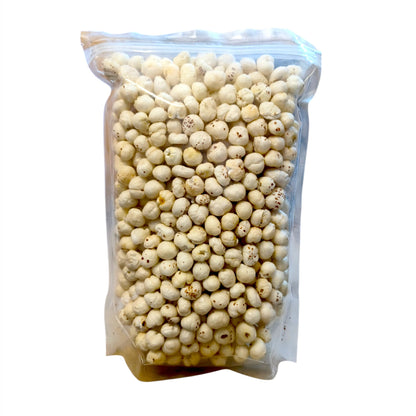 Back of the Makno Shahi Makhana 250g pouch showing the raw white fox nuts inside